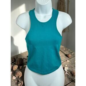 TOBI Teal Fitted Crop Racer-Back Top Sz Small Sleeveless Stretch Seamless Blouse